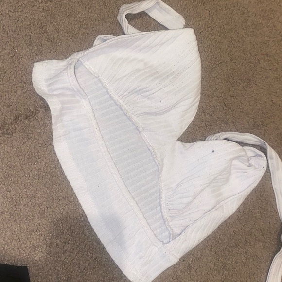 WHITE V NECK HALTER TOP RIBBED - Picture 3 of 3